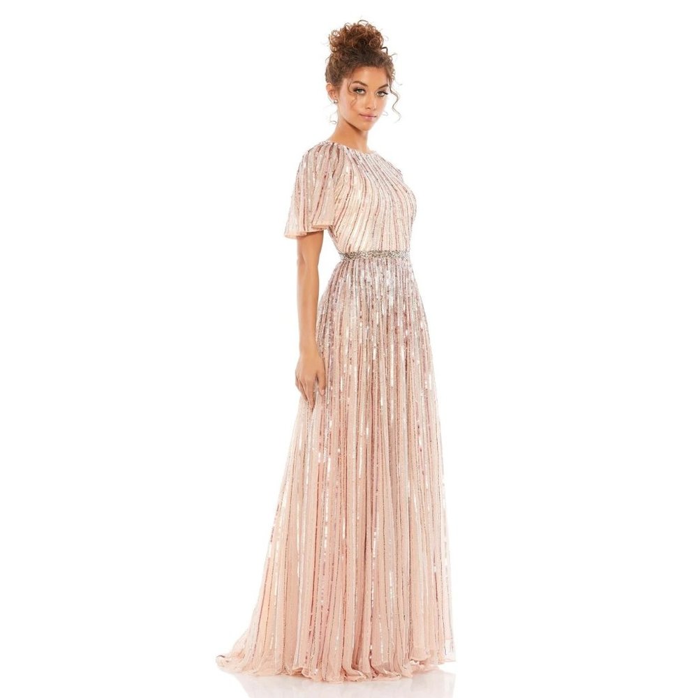 Mac Duggal Short Sleeve Ombre Sequined Gown NWT